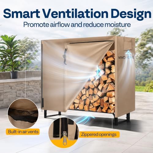 VIVOHOME 4ft Waterproof Outdoor Firewood Log Rack Cover, Brown