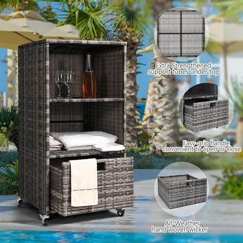 Outdoor Towel Rack for Pool Outdoor Pool Towel Storage Cabinet with Shelf &am...