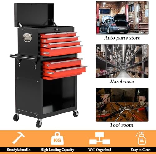 8-Drawer High Capacity Rolling Tool Chest, Removable Cabinet Storage Tool Box...