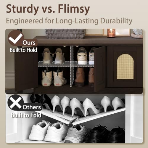 DINZI LVJ Shoe Storage Bench with Cushion, Door, Espresso Oak 39.4"LX17....