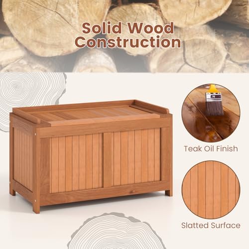 HAPPYGRILL Outdoor Wood Deck Box with Flip Top, Patio Storage Bench for Garde...