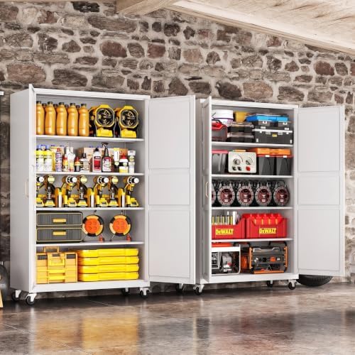 Metal Garage Storage Cabinet with Wheels, Wide & Deep Storage Cabinet wit...