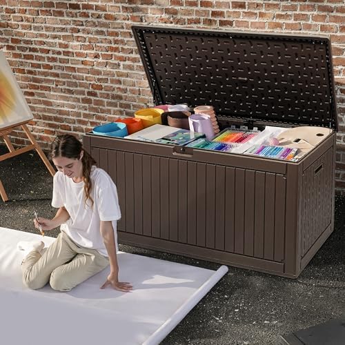 DWVO 320 Gallon Double-Wall Deck Box with Divider, XXL Extra Large Resin Outd...
