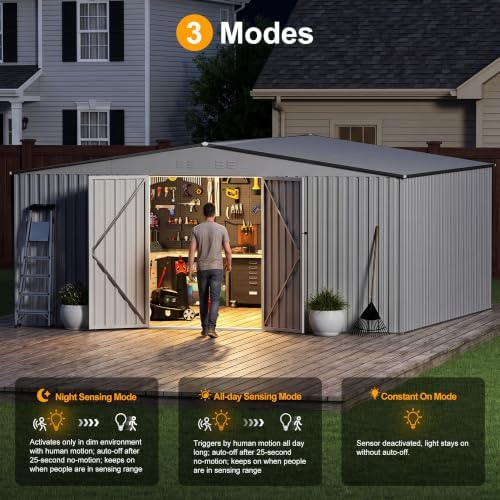 14 x 12FT Outdoor Storage Shed,Grey Metal Waterproof Shed with Door