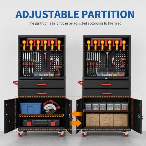 Mobile Tool Cart, Tool Chest with Locking Wheels, Charging Station