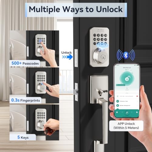 Ulecoce U68H Fingerprint Deadbolt Door Lock for Front Door with Handle