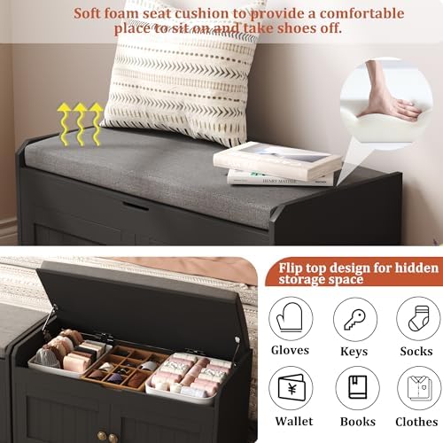 HOMEFORT 30" Shoe Bench with Lift Top Storage, Entryway Bench with Cushi...