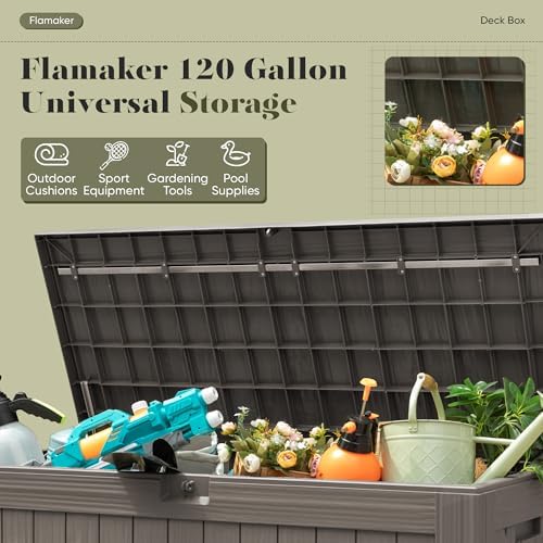 Flamaker Internal 120 Gallon Deck Box Waterproof, Large Outdoor Storage Box