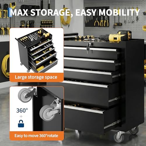 Garvee Rolling Tool Chest, 5 Drawers Tool Storage Cabinet, Toolbox with Wheel...