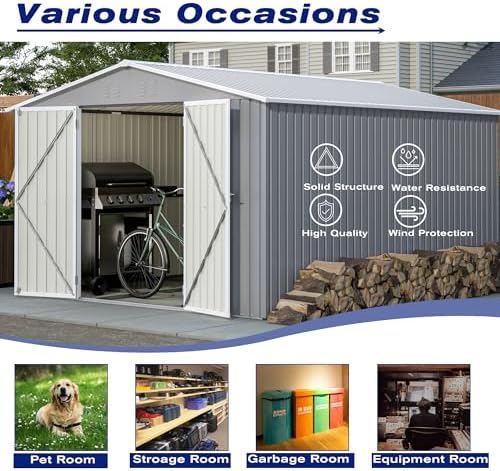 YOPTO 8x12 FT Outdoor Storage Shed W/Floor Frame,Metal Shed W/Double Lockable...
