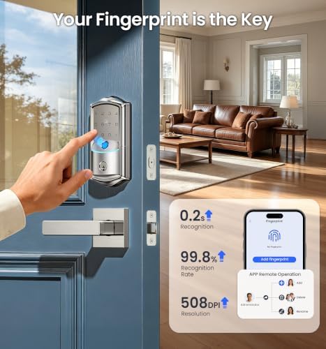 Veise VE027-L WiFi Smart Lock with Handles Set for Front Door, Satin Nickel
