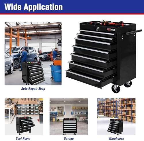 7 Drawers Rolling Tool Cart on Wheels, Multifunctional Organizer Tool Chest T...