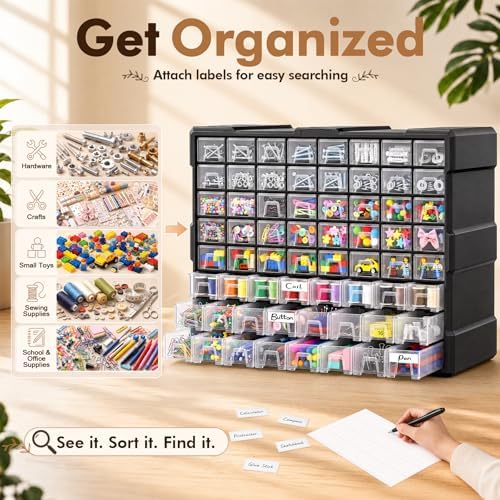 64-Drawer Organizer Craft Organizers and Storage with Dividers Labels