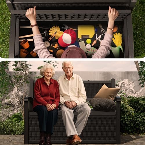 ROJIK 80 Gallon Storage Bench Deck Box Outdoor with Armrests,Storage Furnitur...