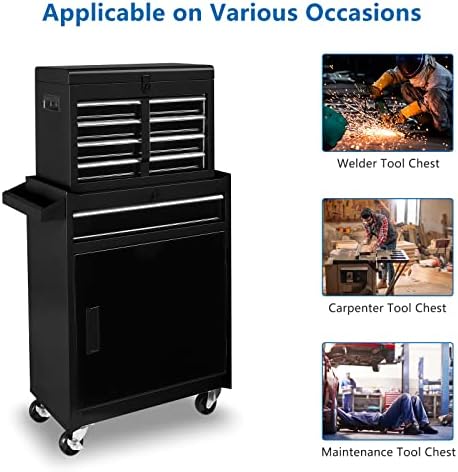TUFFIOM 5-Drawer Rolling Tool Chest, Tool Storage Cabinet w/Drawers, Lockable...