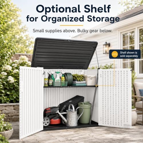 ADDOK Outdoor Storage Cabinet, 48 Cu.Ft Horizontal Resin Storage Shed