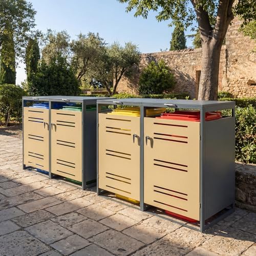 Goplus 44 Cu.Ft Outdoor Trash Can Storage, Garbage Can Hider Outdoor with 2 L...