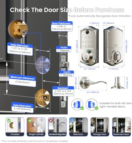 Veise VE017-L Fingerprint Smart Lock with 2 Lever Handle Set, Satin Nickel