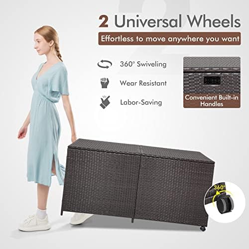 RELAX4LIFE 175-Gallon Outdoor Storage Box, Wicker Rattan Outside Storage Cont...