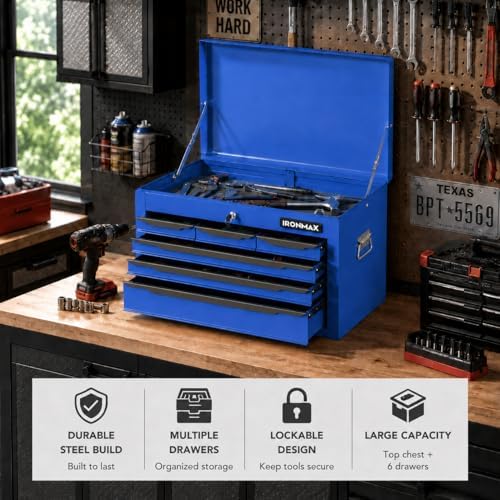 ARNOT Large Metal Tool Box, Tool Box with 6 Drawers & Top Tray, Heavy-Dut...