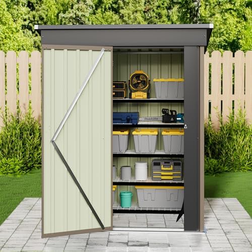 JUMMICO Metal Outdoor Storage Shed 5 x 3 FT Metal Shed with Lockable Door,Wat...