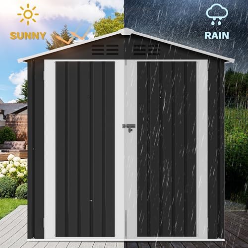 DWVO 6x4ft Metal Outdoor Storage Shed with Window, Lockable Tool Storage Shed...