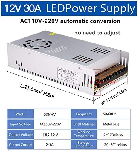 30A 360W 12V DC Power Supply, Universal Regulated Switching AC 110V/220V to D...