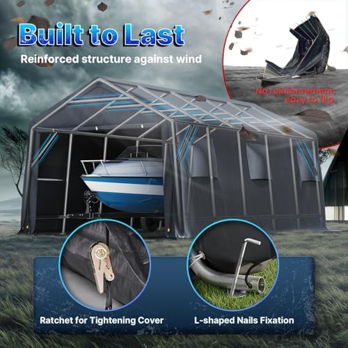 ADVANCE OUTDOOR 13x20 ft Carport 2 Roll up Doors & Vents Outdoor Portable...