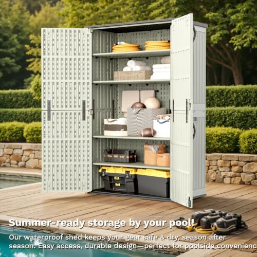 Patiowell 50 Cu.ft Resin Horizontal Outdoor Storage Shed, Plastic Cabinet