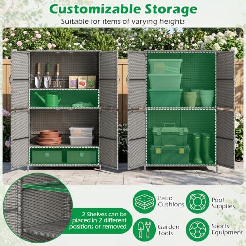 Tangkula Rattan Outdoor Storage Cabinet, Patiojoy Outdoor Cabinet with 2 Adju...