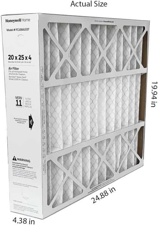 Honeywell FC100A1037-20" x 25" x 4" Pleated Air Filter, MERV 1...