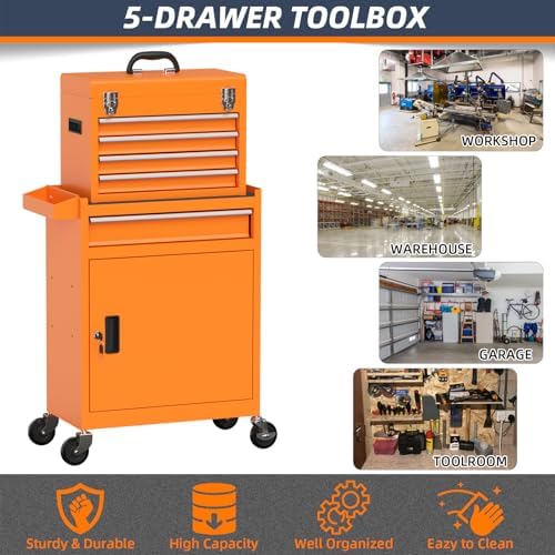 5-Drawer High Capacity Rolling Tool Chest, Removable Cabinet Storage Tool Box...