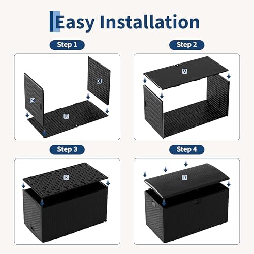 73 Gallon Waterproof Large Resin Deck Box Indoor Outdoor, Lockable Storage Co...