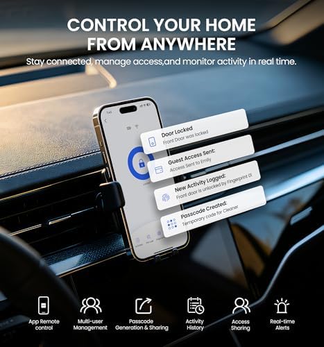 Veise VE012W-H Wi-Fi Smart Front Door Lock Set with Handle, Matte Black