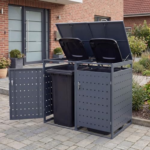Goplus 44 Cu.Ft Outdoor Trash Can Storage, Garbage Can Hider Outdoor with 2 L...