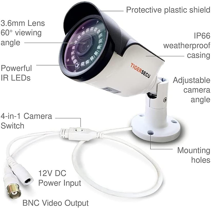 TIGERSECU 2MP Metal Long Range Security Camera for TVI/CVI/AHD/CVBS DVRs