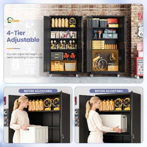 Metal Garage Storage Cabinet with Locking Doors and Adjustable Shelves, Wide ...