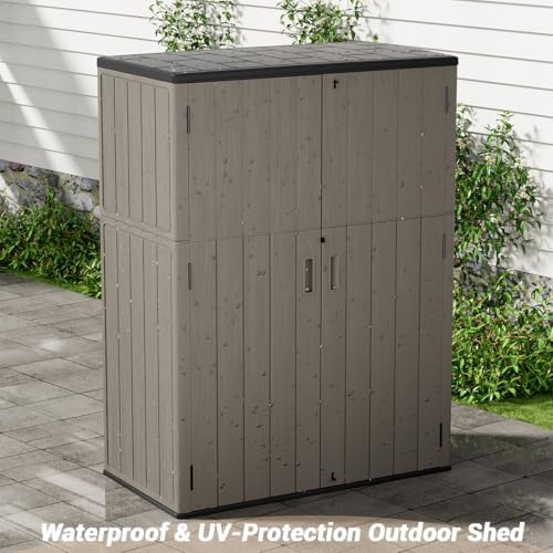 KINYING Outdoor Storage Cabinet Waterproof, 57 Cu.ft Resin Vertical Outdoor S...