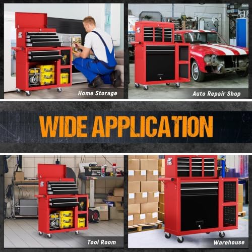 8-Drawer Rolling Tool Chest,3-in-1 Tool Box on Wheels with Lockable Steel Cab...