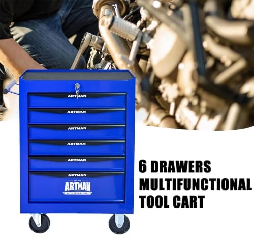 Heavy Duty 6-Drawer Rolling Tool Chest, Key Lock Tool Storage Cabinet with Lo...