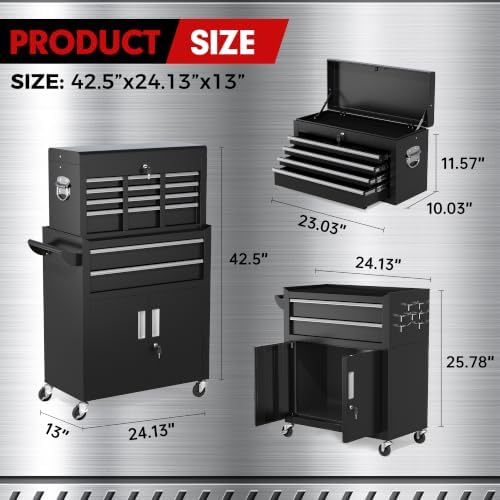 INTERGREAT 8-Drawers Rolling Tool Chest, Assembled Tool Chest with Wheels, De...