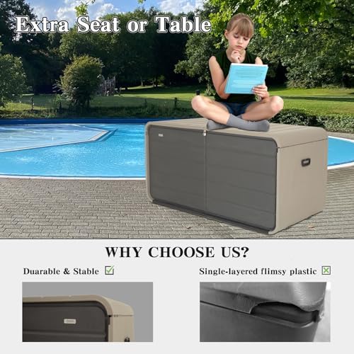 Domi 200 Gallon Resin Deck Box, outdoor waterproof storage box for patio