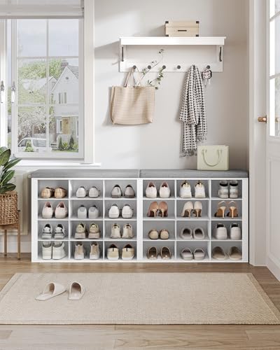 Hzuaneri Shoe Storage Bench with Cushion, Storage Bench with 24 Cubbies