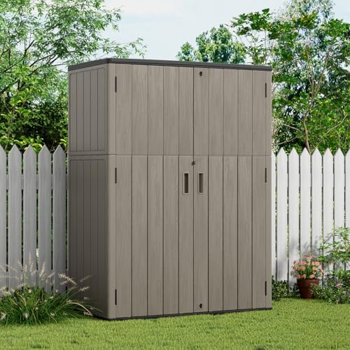 KINYING Outdoor Storage Cabinet Waterproof, 57 Cu.ft Resin Vertical Outdoor S...