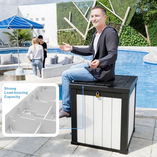 ROJIK Outdoor Storage Housing Deck Box - Waterproof Patio Furniture, Garden T...