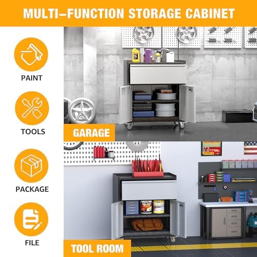 Metal Garage Tool Storage Cabinet with 1 Drawer, Large Space Industrial Metal...