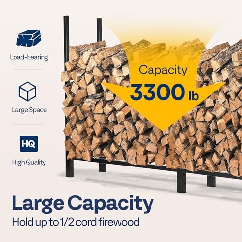 VIVOHOME Upgraded Heavy Duty 8 ft Firewood Rack Outdoor with Cover