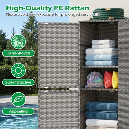 Tangkula Rattan Outdoor Storage Cabinet, Patiojoy Outdoor Cabinet with 2 Adju...