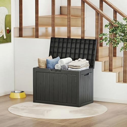 PatioZen 60 Gallon Outdoor Storage Box, Waterproof Patio Deck Box, Black