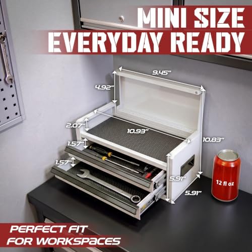 Mini Toolbox with 2 Drawers and Top Storage, Durable Steel Construction with ...